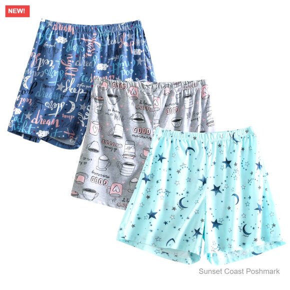 Soft Elastic Waist Lounge Shorts Printed PJ Bottoms